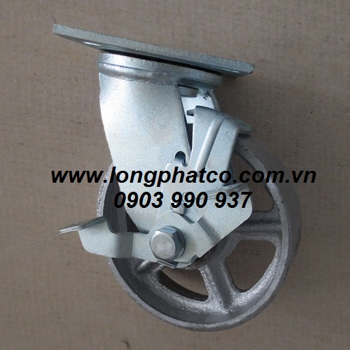 Bánh xe gang đúc càng thép cố định